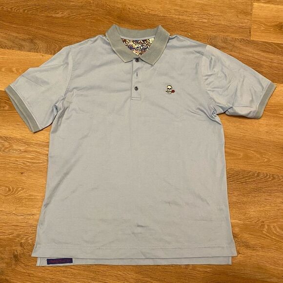 Robert Graham Polo Light Blue 2XL | Skull Rose Golf Stretch Performance Comfort - Picture 1 of 6